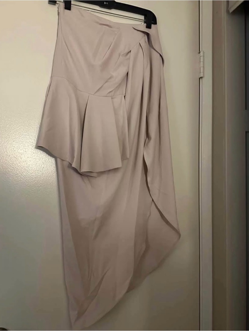 Amy EnjoyLife (AEL) Asymmetric Draped Midi Skirt in Light Pale Pink